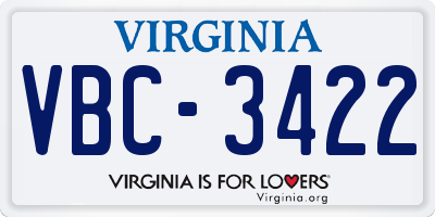 VA license plate VBC3422