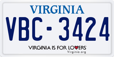 VA license plate VBC3424
