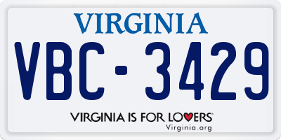 VA license plate VBC3429