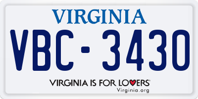 VA license plate VBC3430