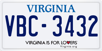 VA license plate VBC3432