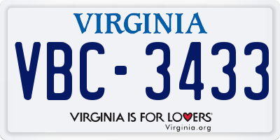 VA license plate VBC3433