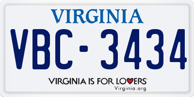 VA license plate VBC3434