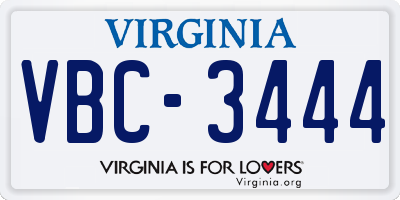 VA license plate VBC3444
