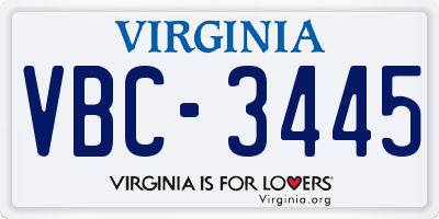 VA license plate VBC3445