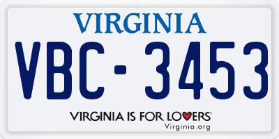 VA license plate VBC3453