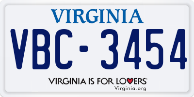 VA license plate VBC3454