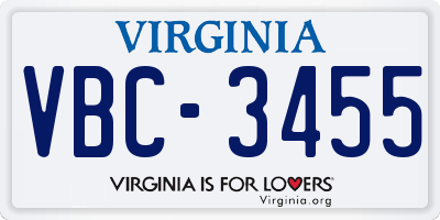 VA license plate VBC3455