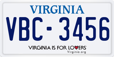VA license plate VBC3456
