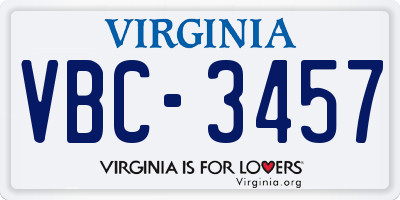 VA license plate VBC3457