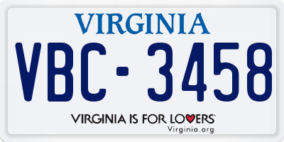 VA license plate VBC3458
