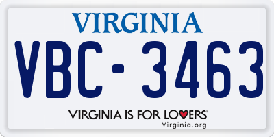 VA license plate VBC3463