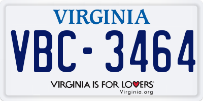VA license plate VBC3464