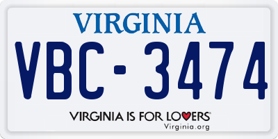 VA license plate VBC3474