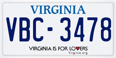 VA license plate VBC3478