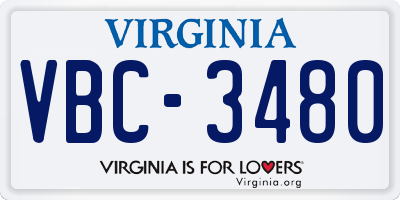 VA license plate VBC3480
