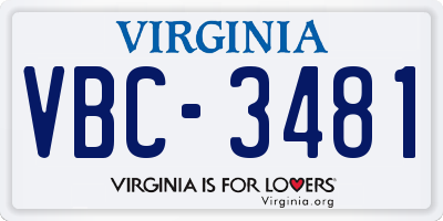 VA license plate VBC3481