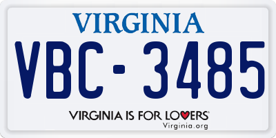 VA license plate VBC3485