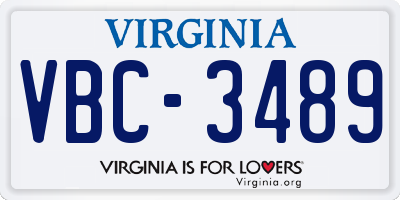VA license plate VBC3489