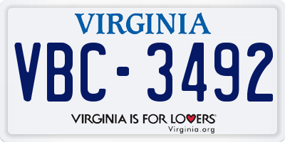 VA license plate VBC3492