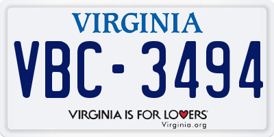 VA license plate VBC3494