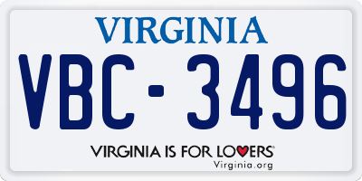 VA license plate VBC3496