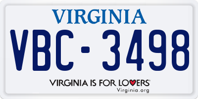 VA license plate VBC3498
