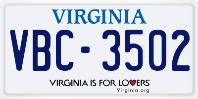 VA license plate VBC3502