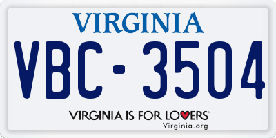 VA license plate VBC3504