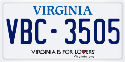 VA license plate VBC3505