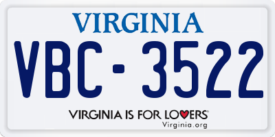 VA license plate VBC3522