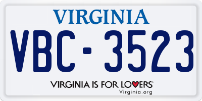 VA license plate VBC3523