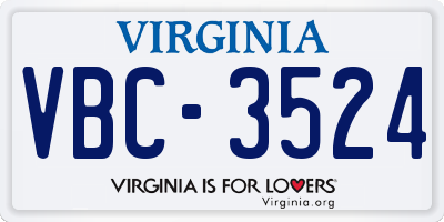 VA license plate VBC3524