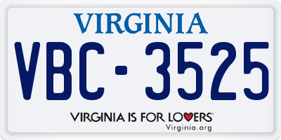 VA license plate VBC3525