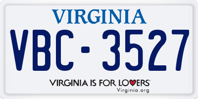 VA license plate VBC3527