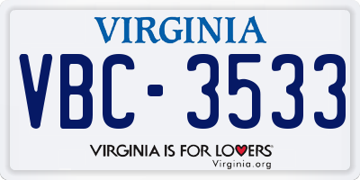 VA license plate VBC3533