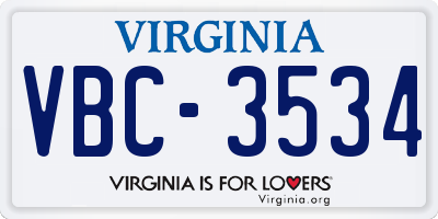VA license plate VBC3534