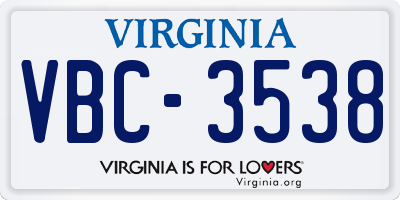 VA license plate VBC3538
