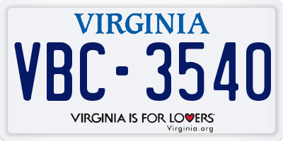 VA license plate VBC3540
