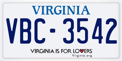 VA license plate VBC3542