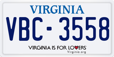VA license plate VBC3558