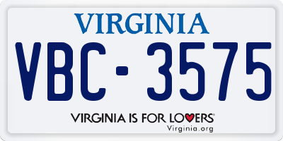 VA license plate VBC3575