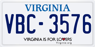VA license plate VBC3576