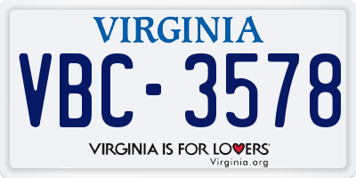 VA license plate VBC3578