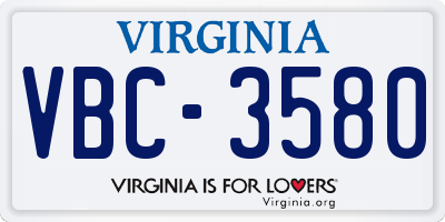 VA license plate VBC3580
