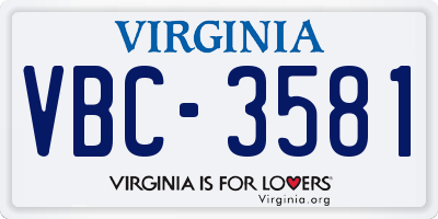 VA license plate VBC3581