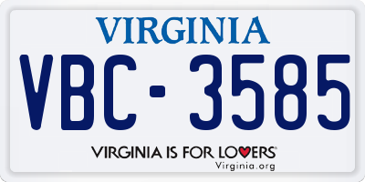 VA license plate VBC3585