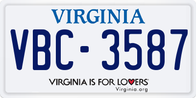VA license plate VBC3587
