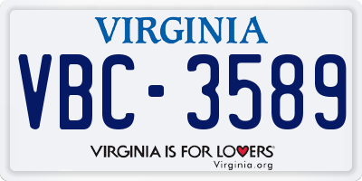 VA license plate VBC3589