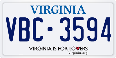 VA license plate VBC3594